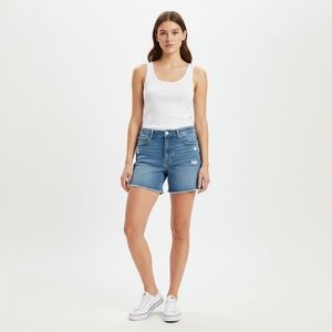 Levi Strauss VTG Original Denim Shorts Womens‎ Size 14 Light Blue Distressed Hem